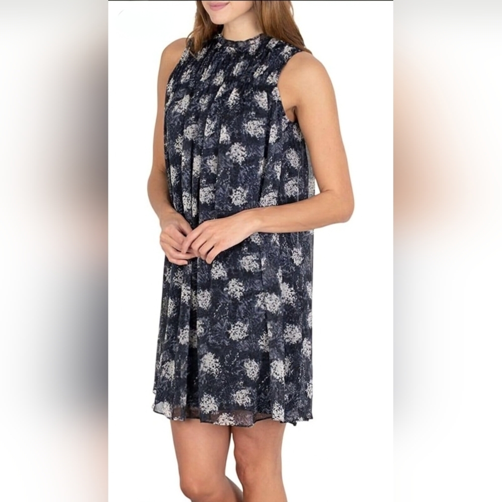 NWT Joie Baltic Print Mini Sleeveless Dress Sz Large Sheer Chiffon Flowy Blue - Picture 3 of 12